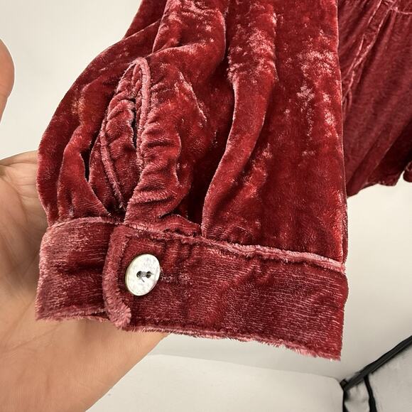 J Jill Small Silk Blend Crushed Velvet Button Up Top Lt. Burgundy Romantic Y2K - Picture 6 of 11